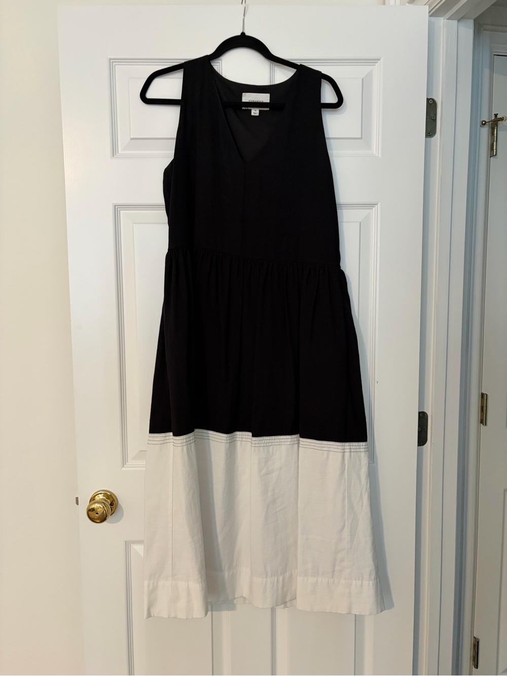 Pomander Place Black and White Tiered V-Neck Midi Dress